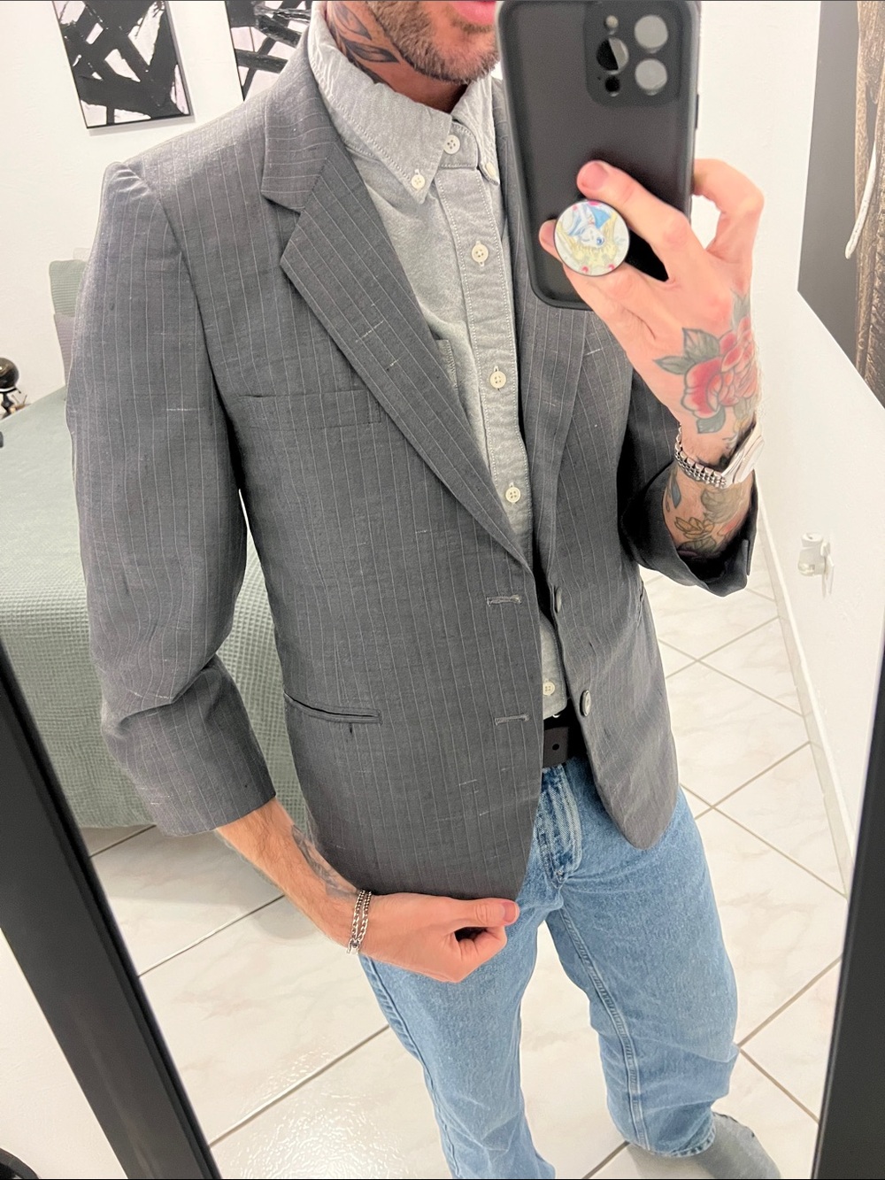 Gray Pinstripe Blazer - Classic Tailored Fit